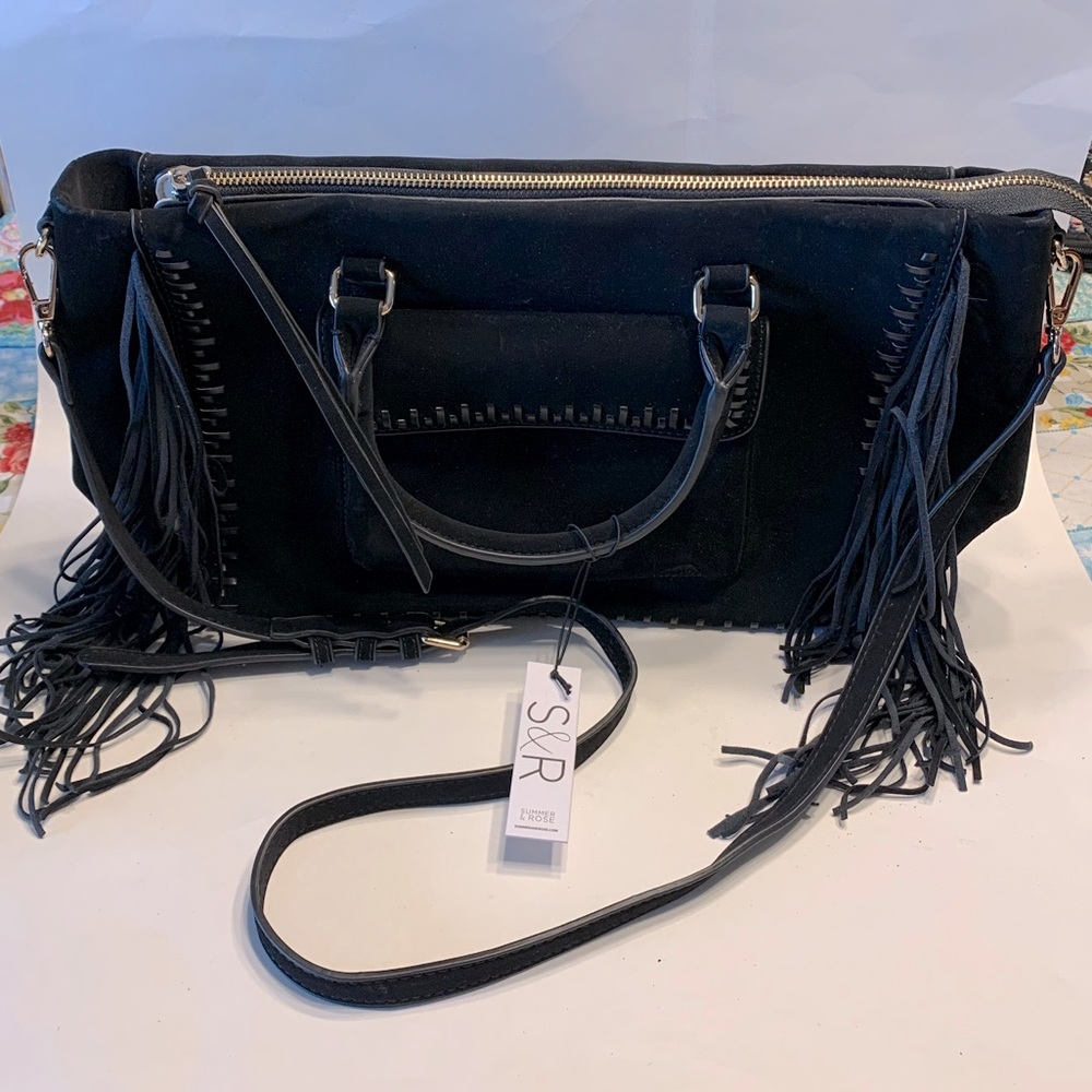 Black suede fringe Summer & Rose bag NWT